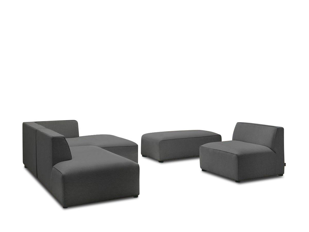 Canapé d'angle fixe modulable MEGEVE tissu chiné avec 1 chauffeuse et 1 pouf - Angle droit