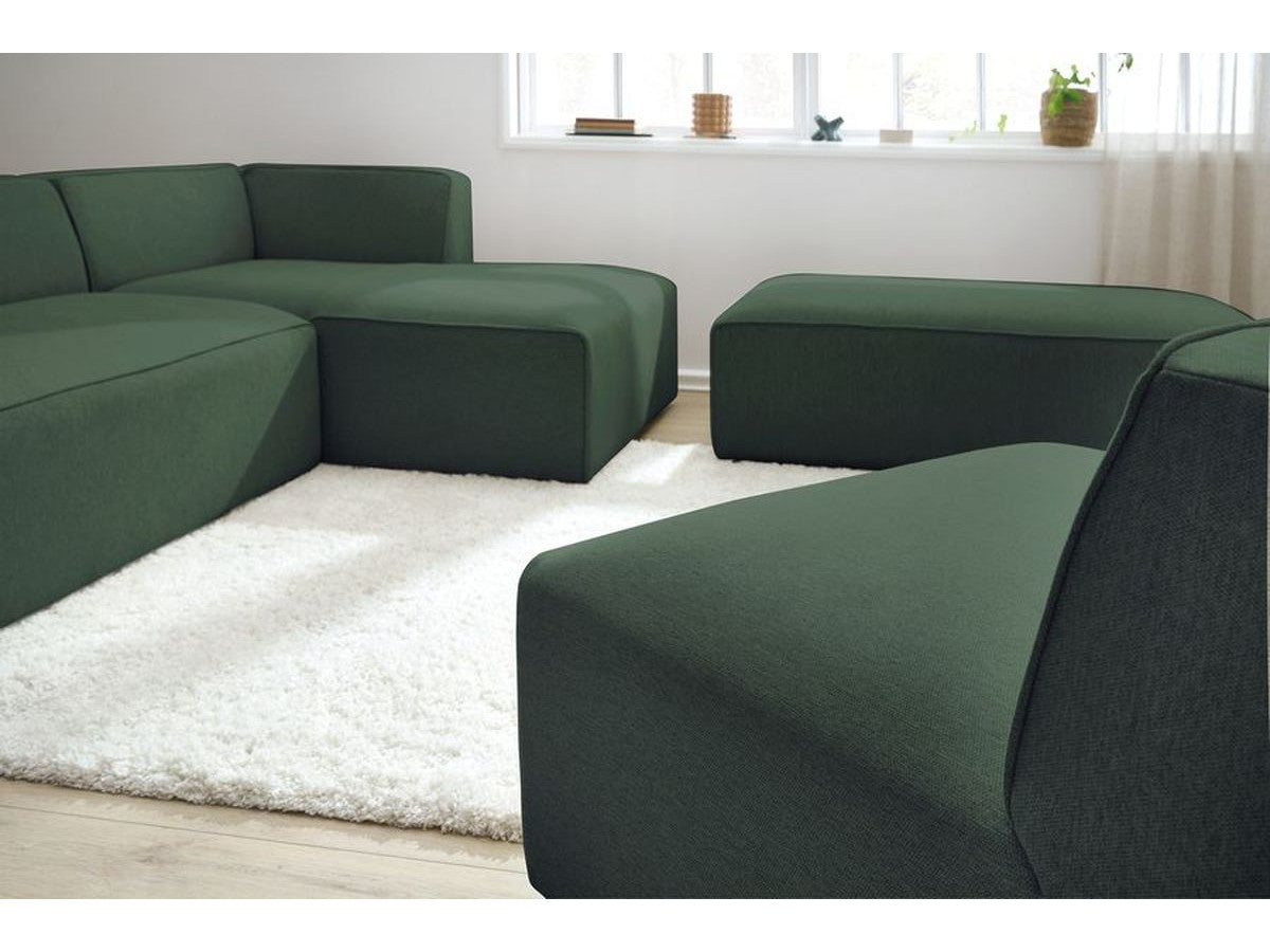 Canapé d'angle fixe modulable MEGEVE tissu chiné avec 1 chauffeuse et 1 pouf - Angle droit