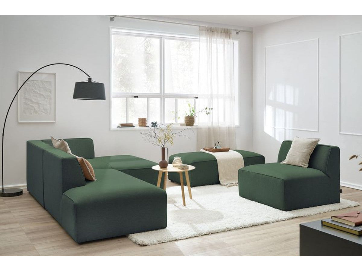 Canapé d'angle fixe modulable MEGEVE tissu chiné avec 1 chauffeuse et 1 pouf - Angle droit