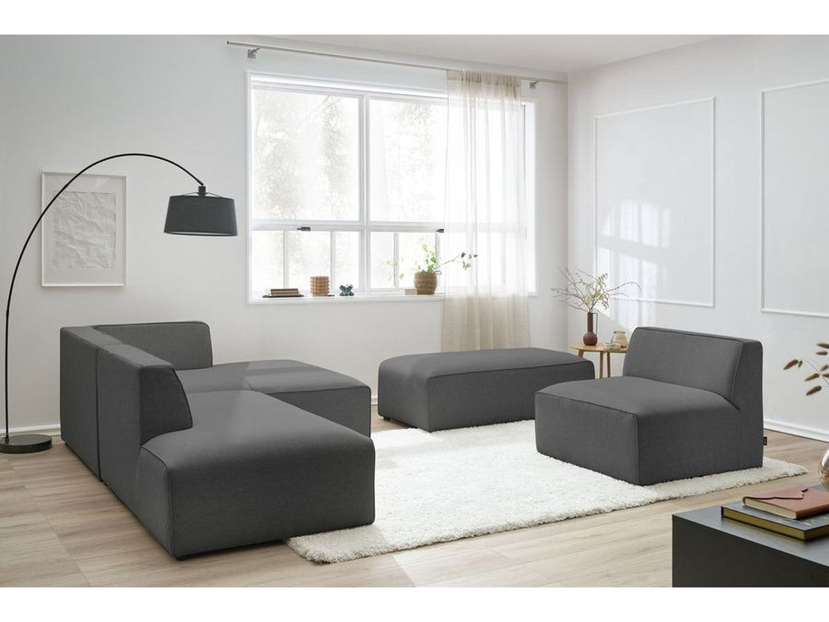 Canapé d'angle fixe modulable MEGEVE tissu chiné avec 1 chauffeuse et 1 pouf - Angle droit