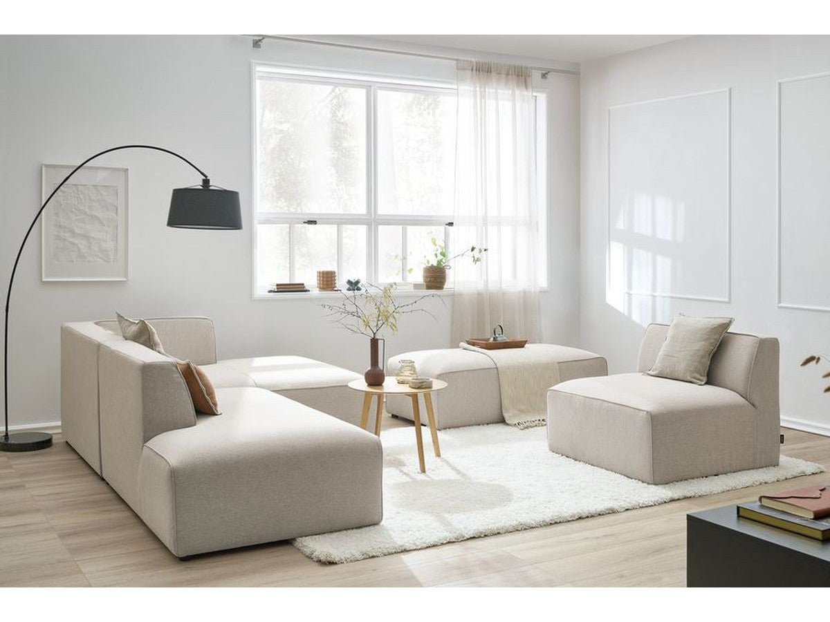 Canapé d'angle fixe modulable MEGEVE tissu chiné avec 1 chauffeuse et 1 pouf - Angle droit