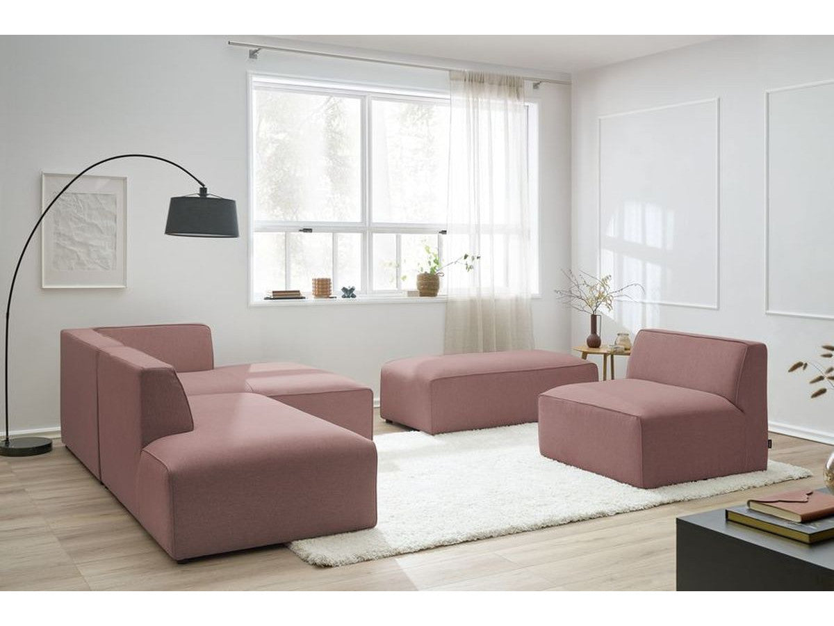 Canapé d'angle fixe modulable MEGEVE tissu chiné avec 1 chauffeuse et 1 pouf - Angle droit