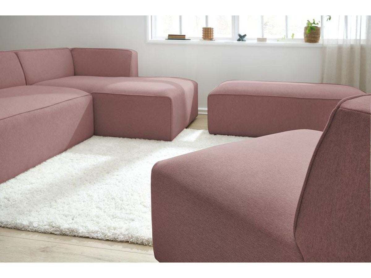 Canapé d'angle fixe modulable MEGEVE tissu chiné avec 1 chauffeuse et 1 pouf - Angle droit