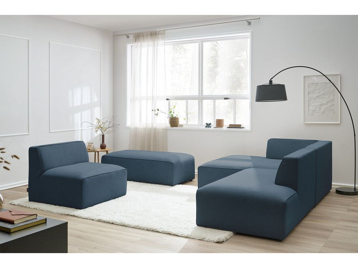 Canapé d'angle fixe modulable MEGEVE tissu chiné avec 1 chauffeuse et 1 pouf - Angle gauche