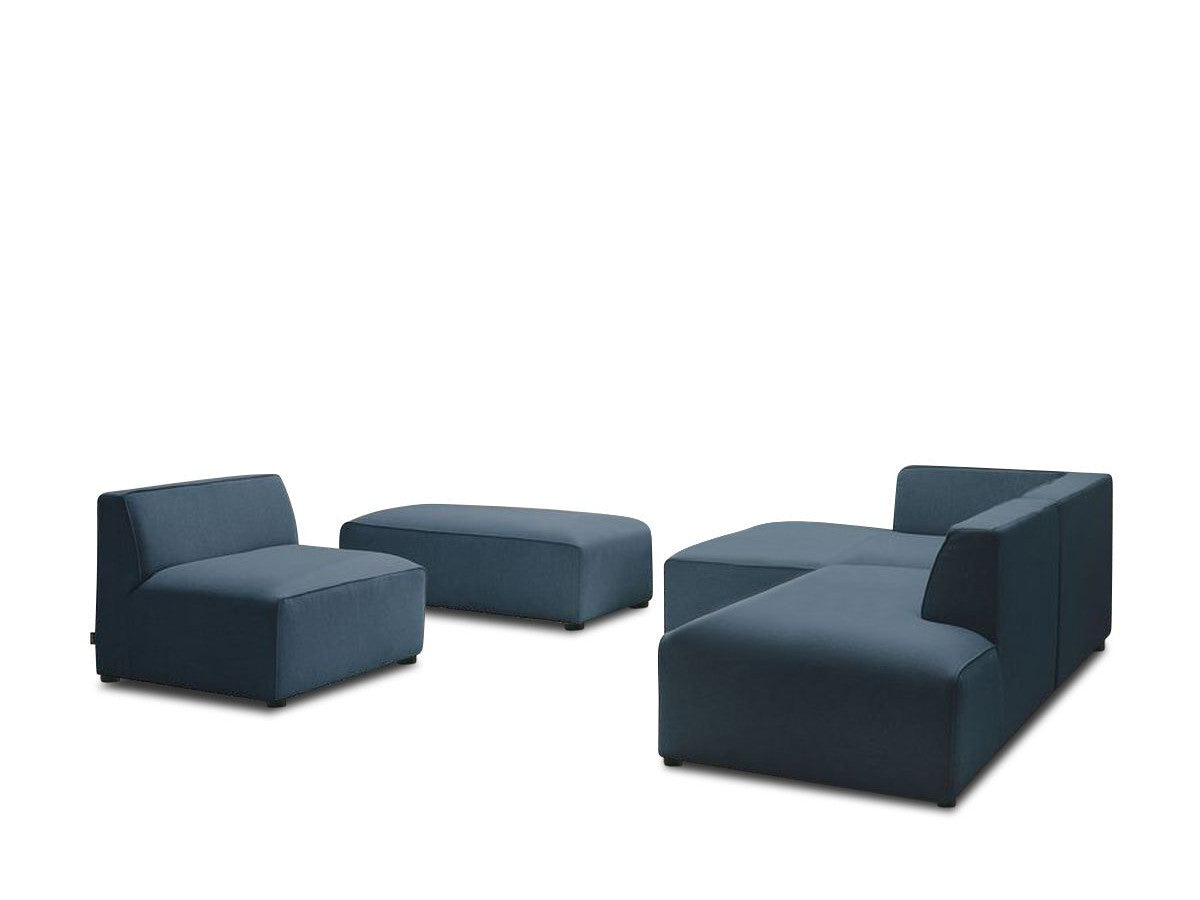 Canapé d'angle fixe modulable MEGEVE tissu chiné avec 1 chauffeuse et 1 pouf - Angle gauche