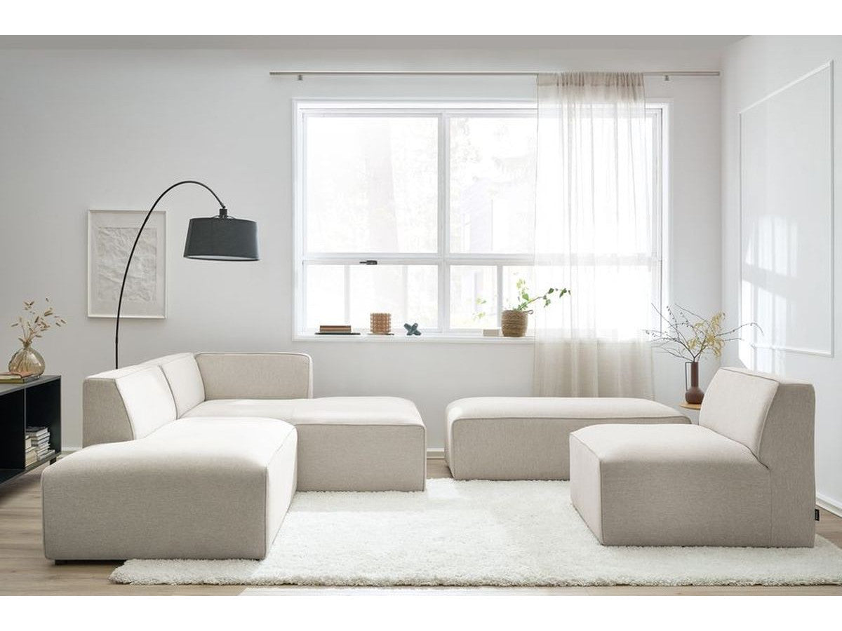 Canapé d'angle fixe modulable MEGEVE tissu chiné avec 1 chauffeuse et 1 pouf - Angle droit