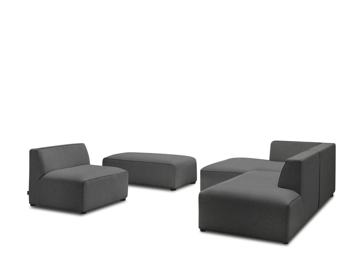 Canapé d'angle fixe modulable MEGEVE tissu chiné avec 1 chauffeuse et 1 pouf - Angle gauche