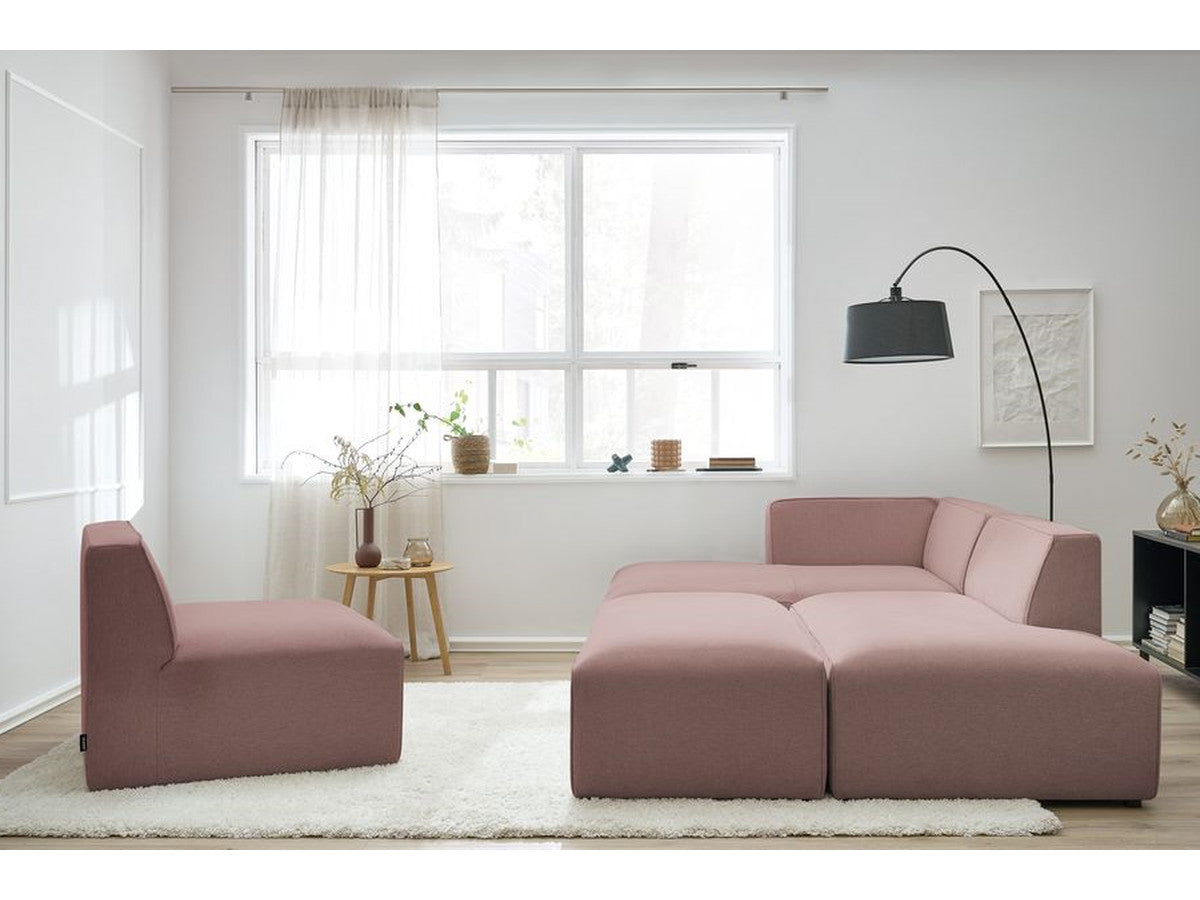 Canapé d'angle fixe modulable MEGEVE tissu chiné avec 1 chauffeuse et 1 pouf - Angle gauche