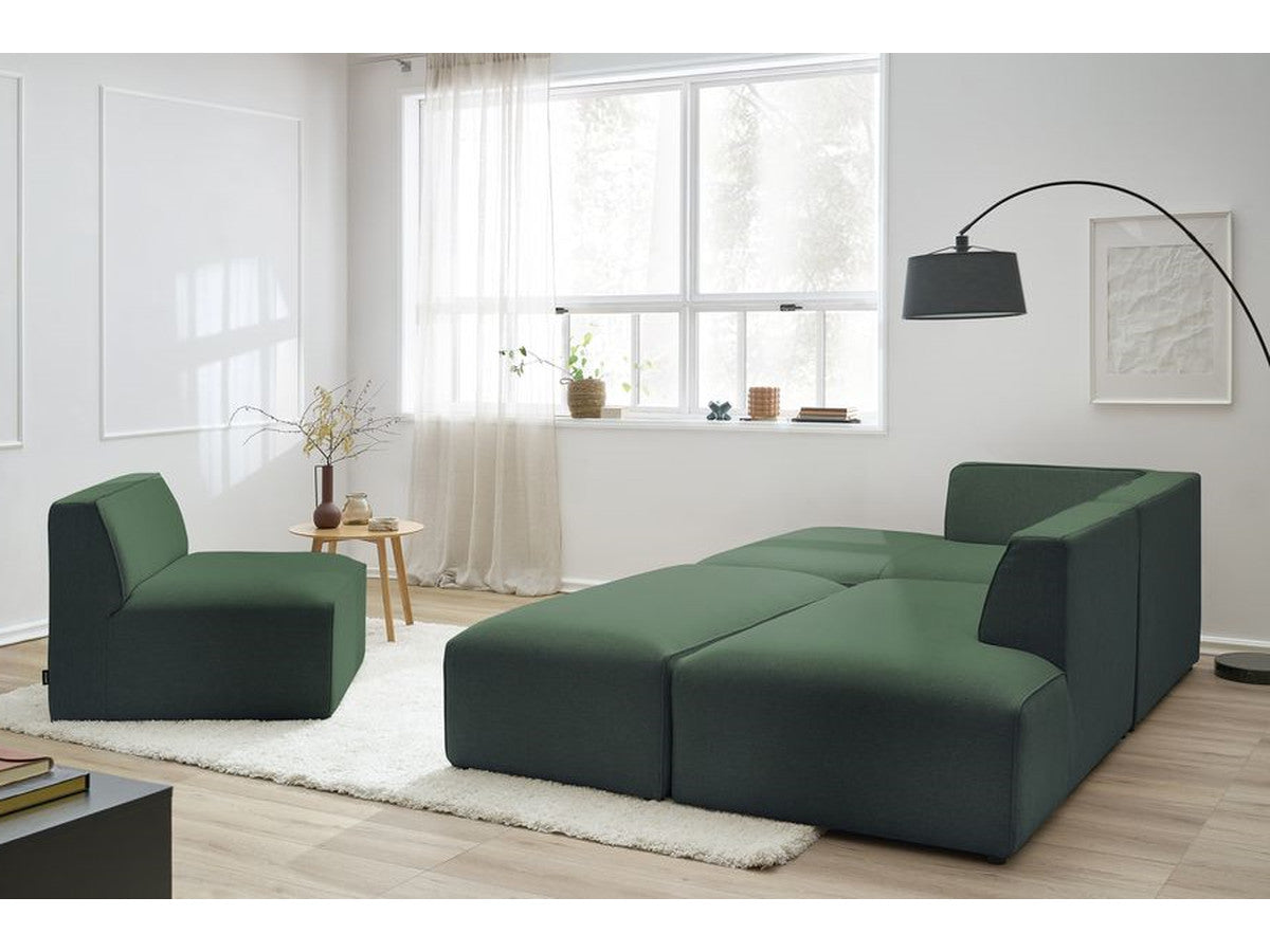 Canapé d'angle fixe modulable MEGEVE tissu chiné avec 1 chauffeuse et 1 pouf - Angle gauche