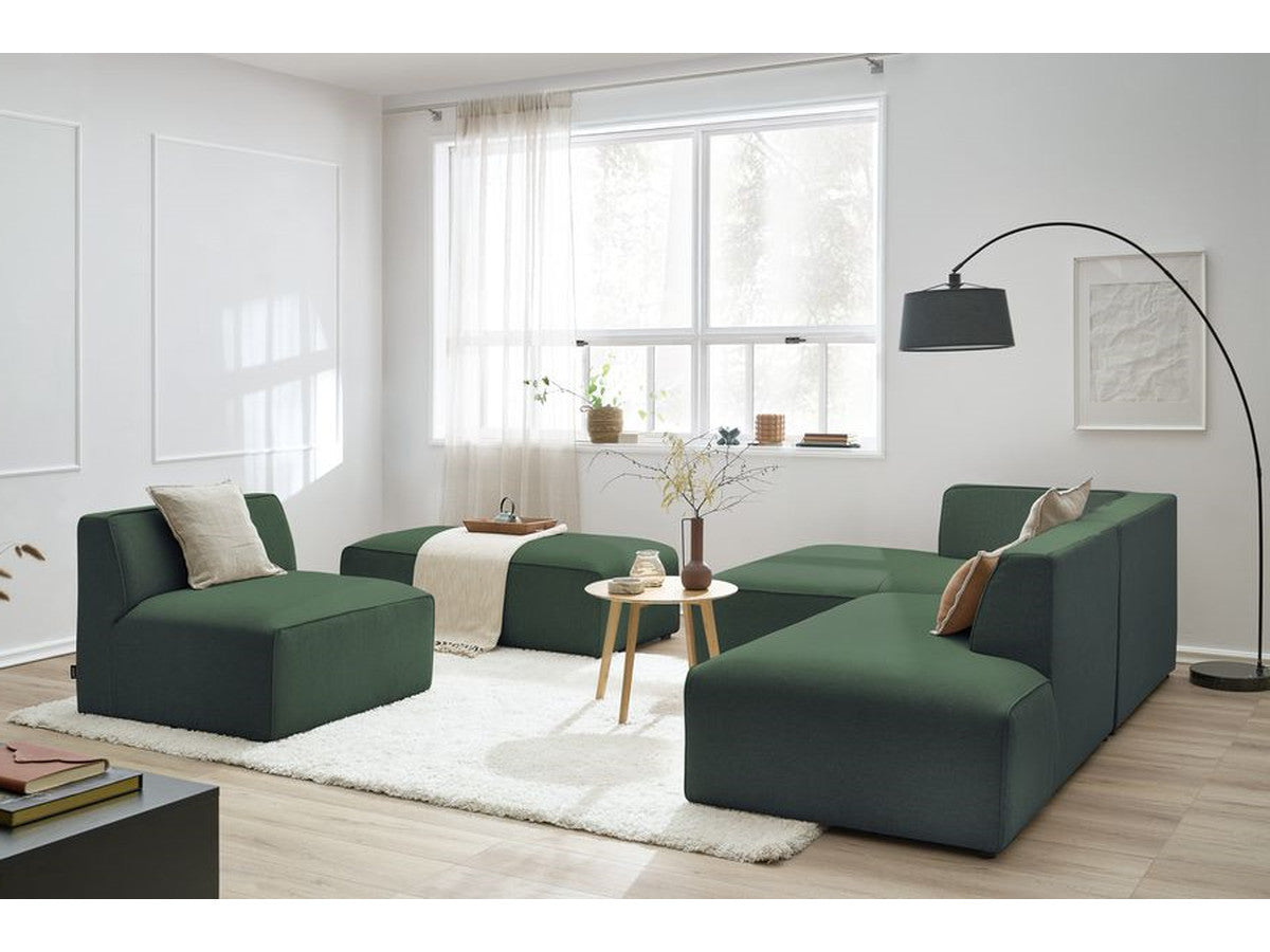 Canapé d'angle fixe modulable MEGEVE tissu chiné avec 1 chauffeuse et 1 pouf - Angle gauche