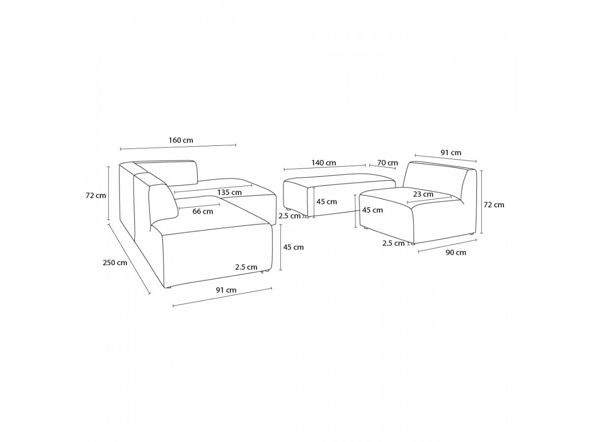 Canapé d'angle fixe modulable MEGEVE tissu chiné avec 1 chauffeuse et 1 pouf - Angle gauche