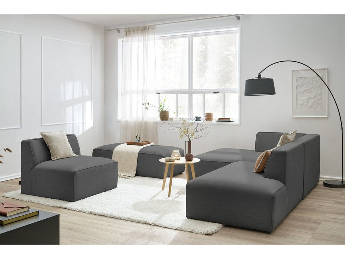 Canapé d'angle fixe modulable MEGEVE tissu chiné avec 1 chauffeuse et 1 pouf - Angle gauche