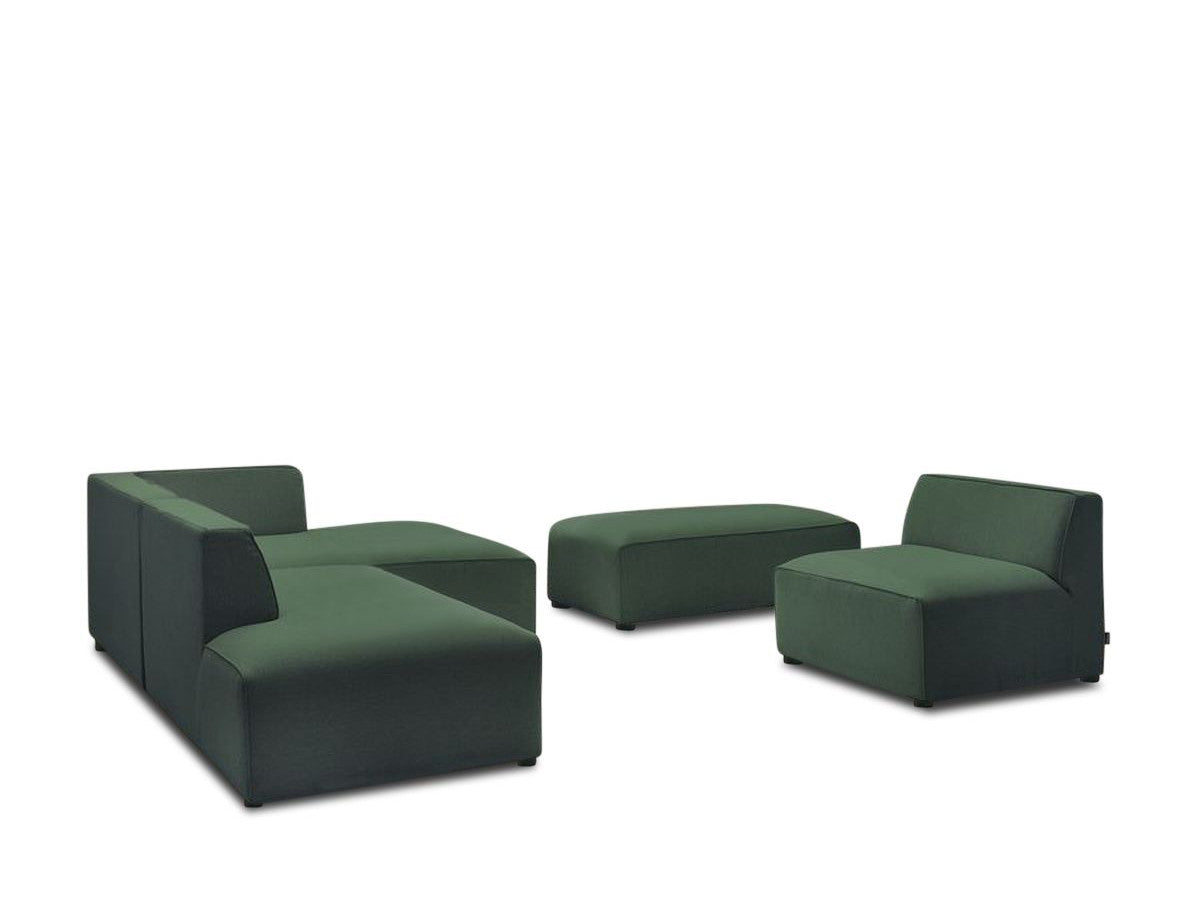 Canapé d'angle fixe modulable MEGEVE tissu chiné avec 1 chauffeuse et 1 pouf - Angle droit