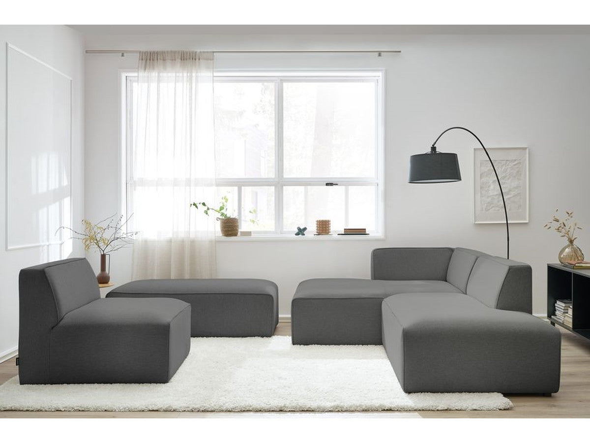 Canapé d'angle fixe modulable MEGEVE tissu chiné avec 1 chauffeuse et 1 pouf - Angle gauche