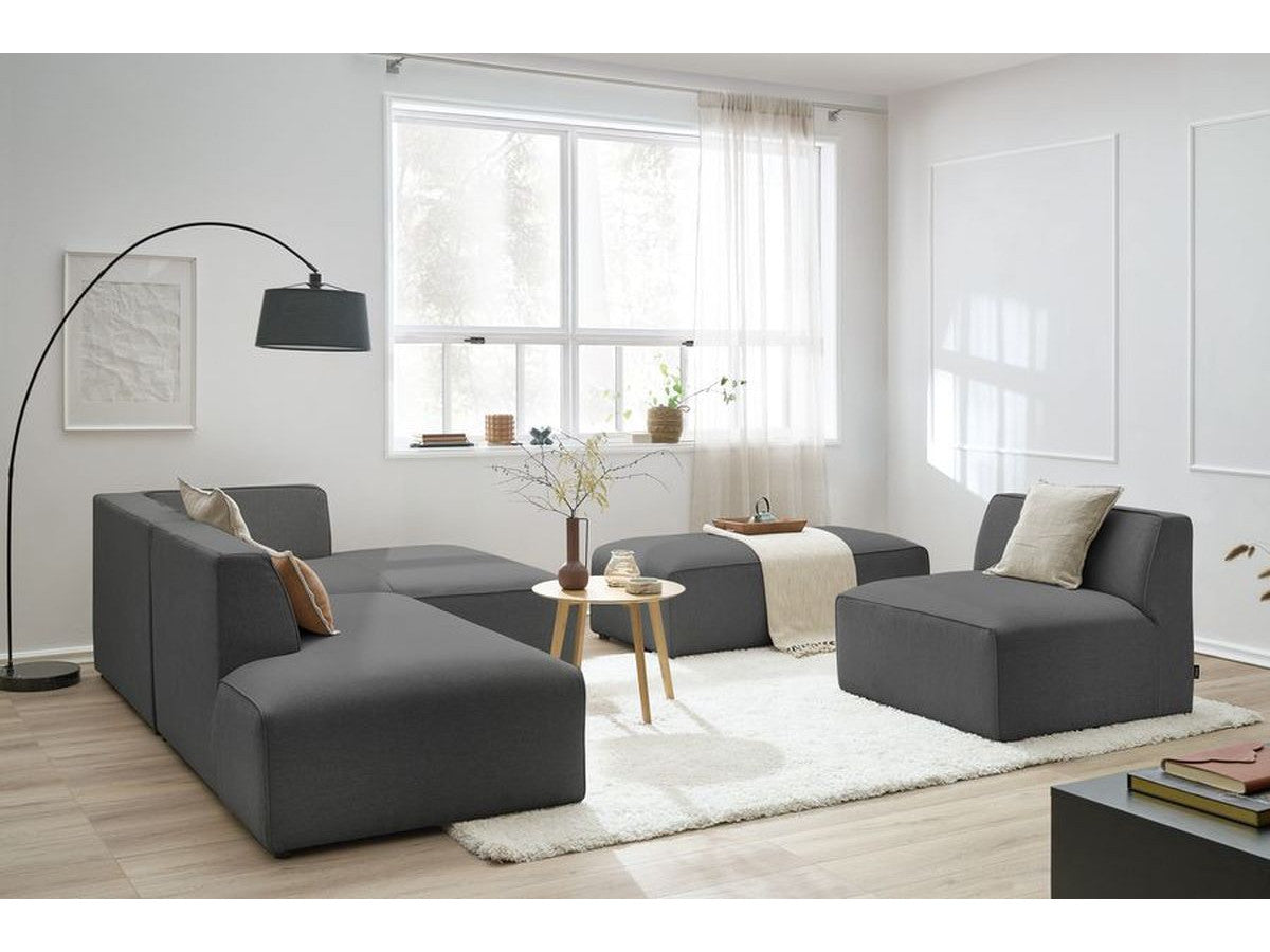 Canapé d'angle fixe modulable MEGEVE tissu chiné avec 1 chauffeuse et 1 pouf - Angle droit