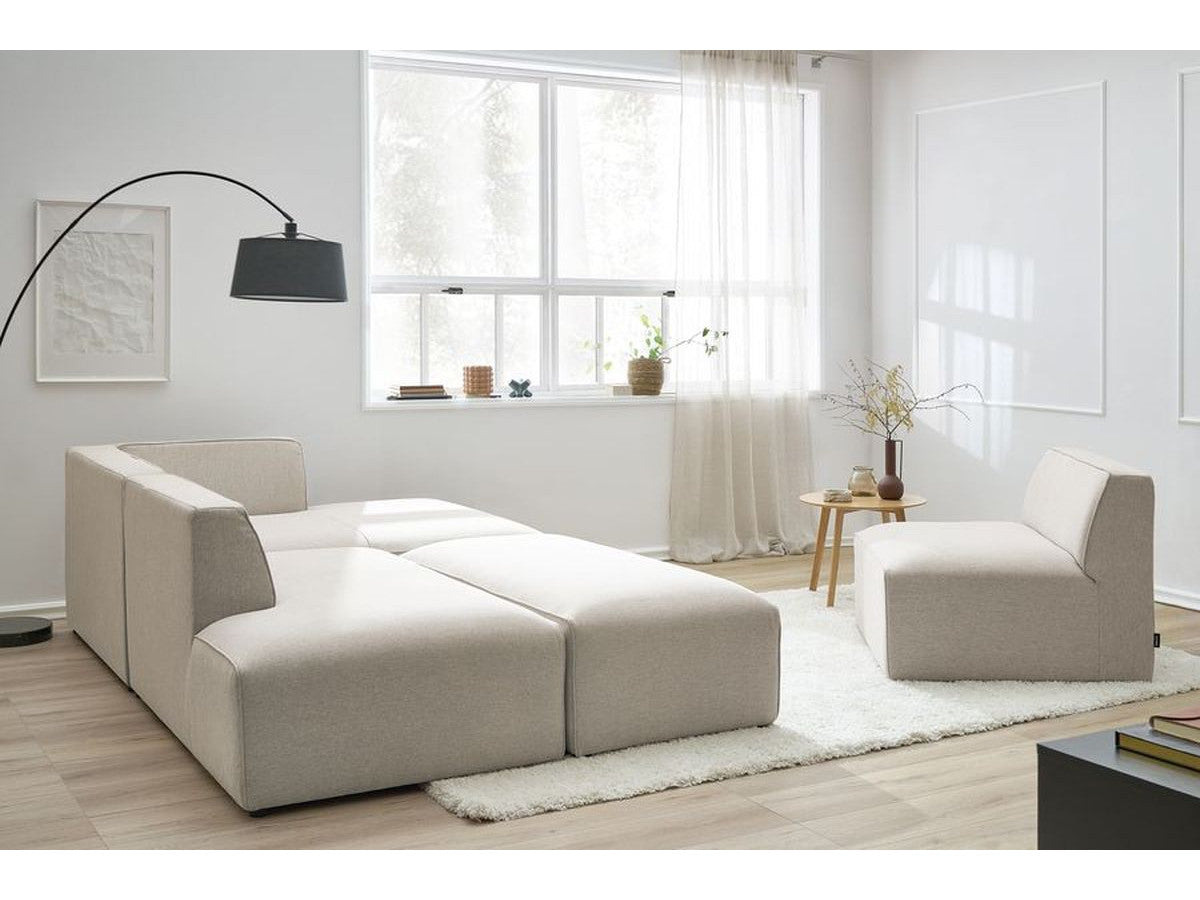 Canapé d'angle fixe modulable MEGEVE tissu chiné avec 1 chauffeuse et 1 pouf - Angle droit