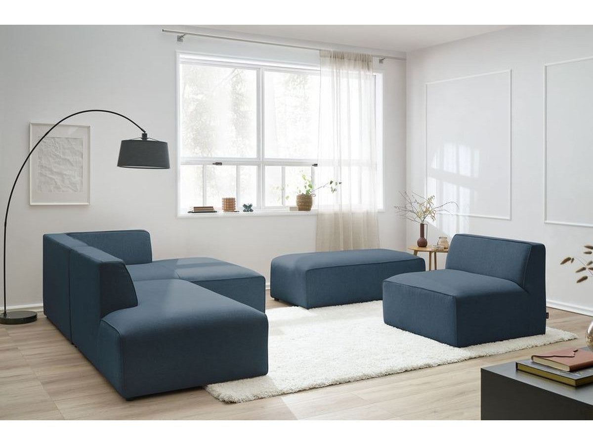 Canapé d'angle fixe modulable MEGEVE tissu chiné avec 1 chauffeuse et 1 pouf - Angle droit