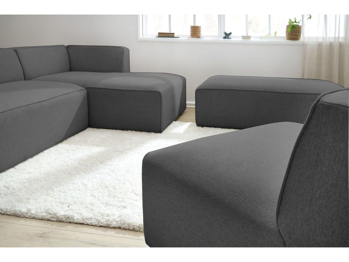 Canapé d'angle fixe modulable MEGEVE tissu chiné avec 1 chauffeuse et 1 pouf - Angle droit