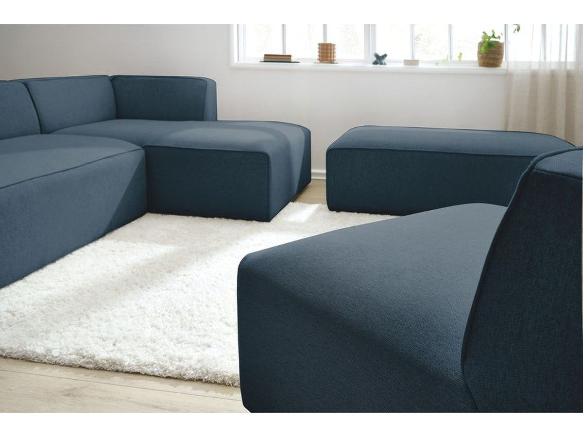 Canapé d'angle fixe modulable MEGEVE tissu chiné avec 1 chauffeuse et 1 pouf - Angle droit