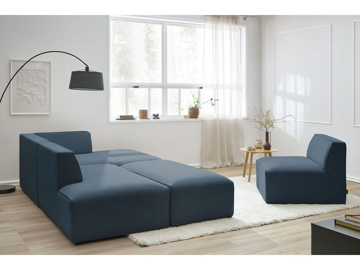 Canapé d'angle fixe modulable MEGEVE tissu chiné avec 1 chauffeuse et 1 pouf - Angle droit
