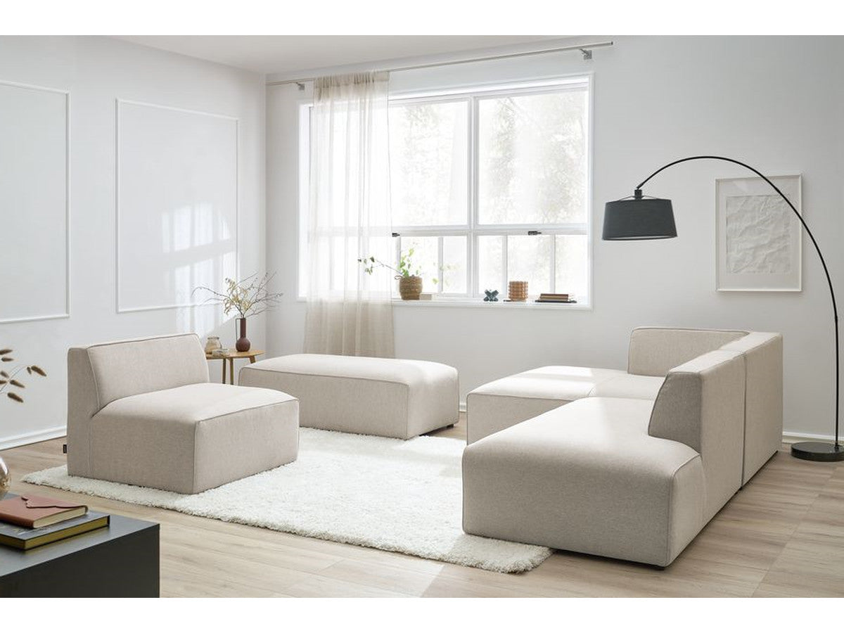 Canapé d'angle fixe modulable MEGEVE tissu chiné avec 1 chauffeuse et 1 pouf - Angle gauche