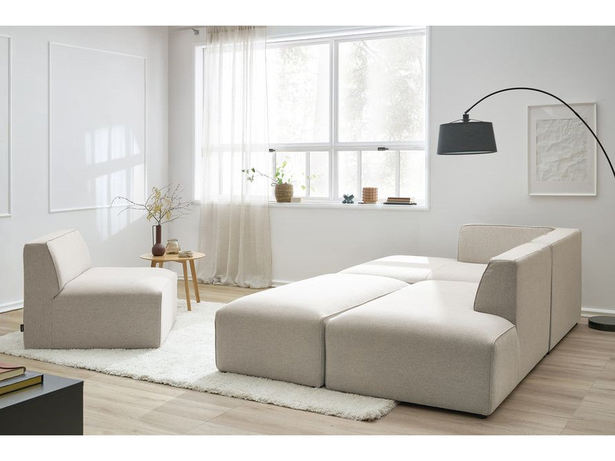 Canapé d'angle fixe modulable MEGEVE tissu chiné avec 1 chauffeuse et 1 pouf - Angle gauche