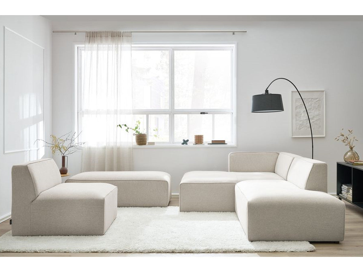Canapé d'angle fixe modulable MEGEVE tissu chiné avec 1 chauffeuse et 1 pouf - Angle gauche
