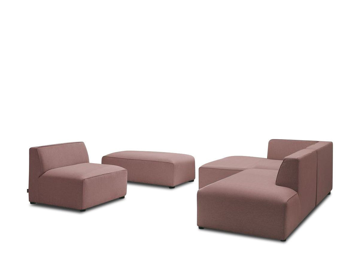 Canapé d'angle fixe modulable MEGEVE tissu chiné avec 1 chauffeuse et 1 pouf - Angle gauche