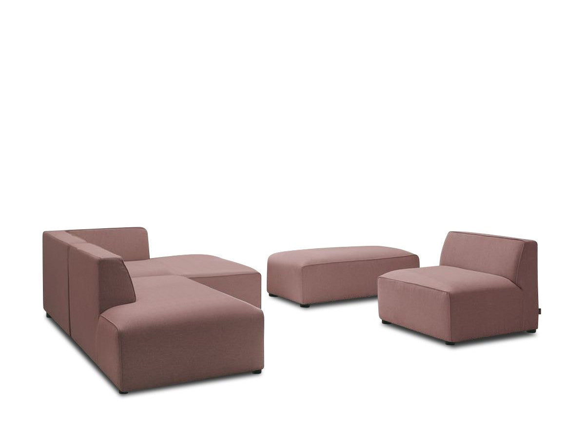 Canapé d'angle fixe modulable MEGEVE tissu chiné avec 1 chauffeuse et 1 pouf - Angle droit