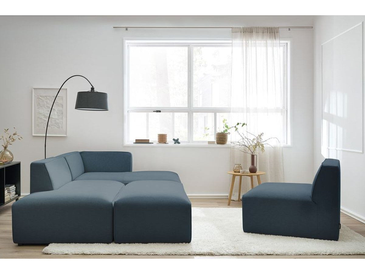 Canapé d'angle fixe modulable MEGEVE tissu chiné avec 1 chauffeuse et 1 pouf - Angle droit