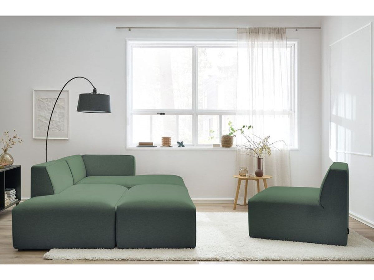 Canapé d'angle fixe modulable MEGEVE tissu chiné avec 1 chauffeuse et 1 pouf - Angle droit