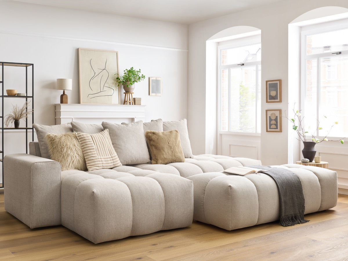 Canapé d'angle fixe MONT-BLANC tissu avec pouf Angle gauche