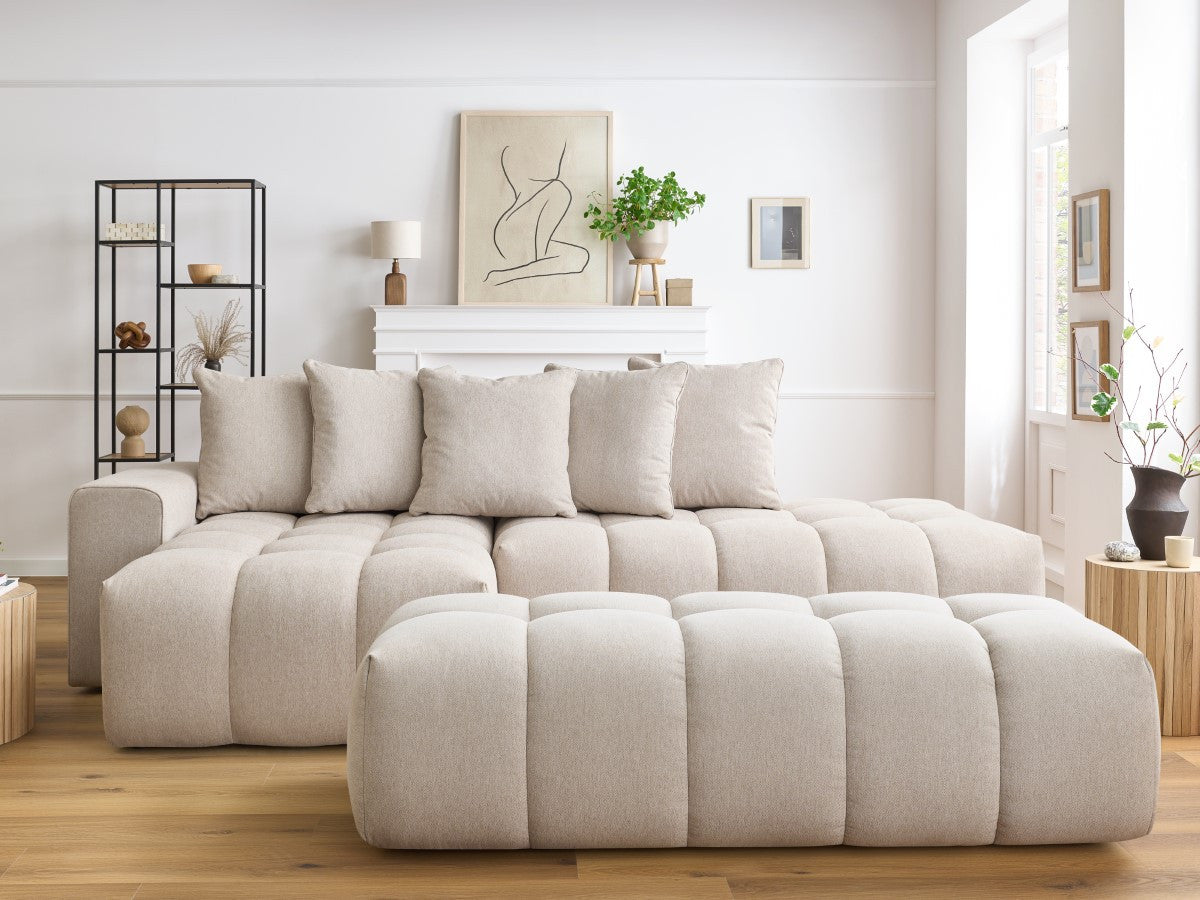 Canapé d'angle fixe MONT-BLANC tissu avec pouf Angle gauche