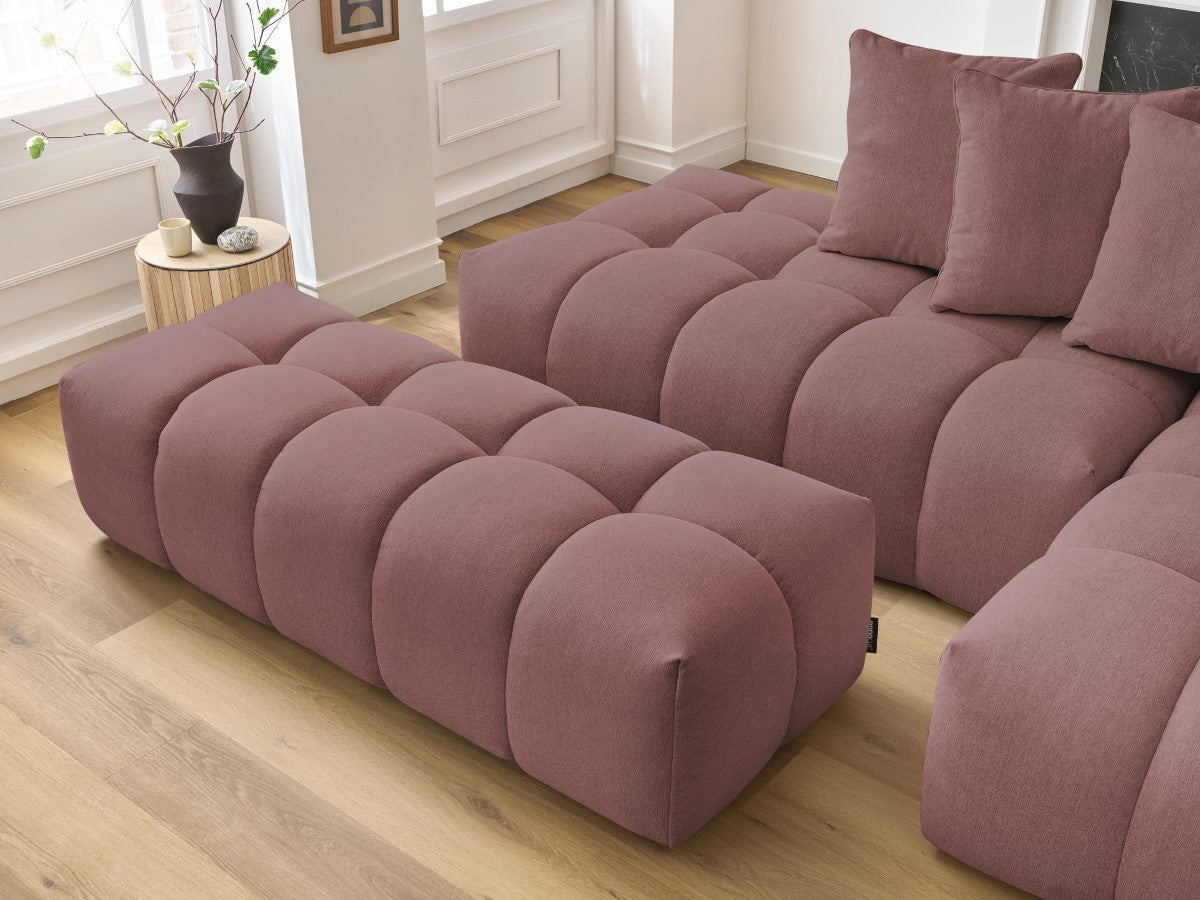 Canapé d'angle fixe MONT-BLANC tissu avec pouf Angle droit
