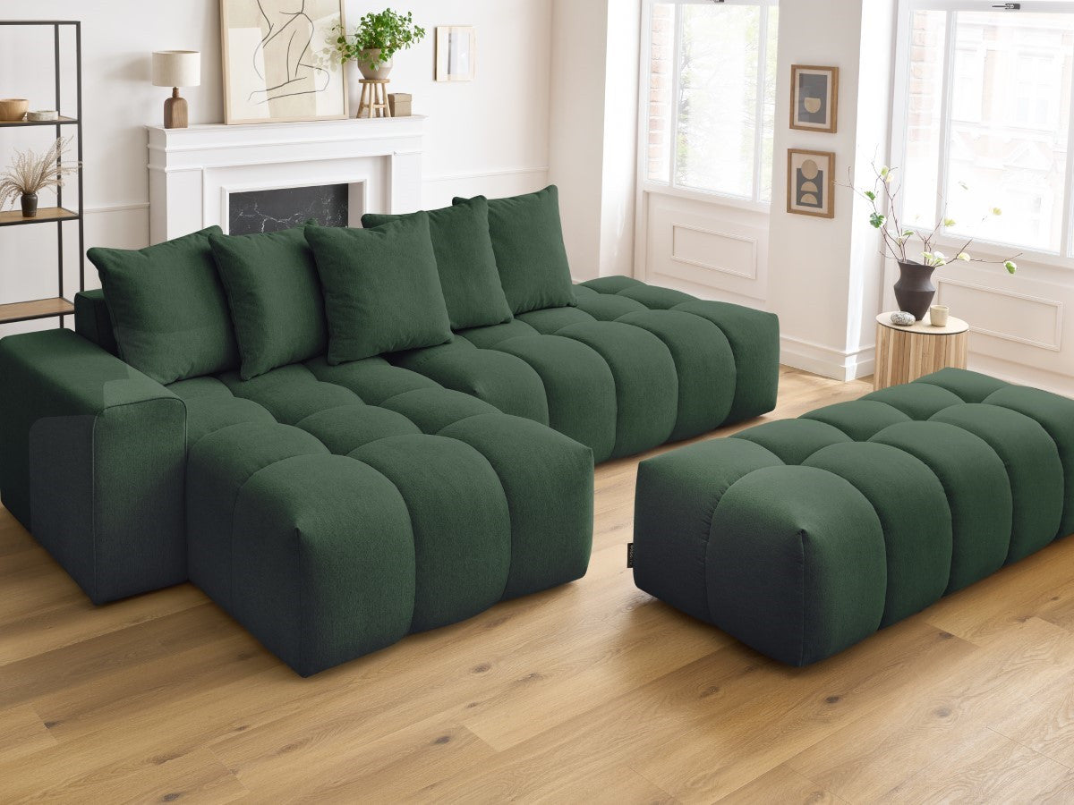 Canapé d'angle fixe MONT-BLANC tissu avec pouf Angle gauche