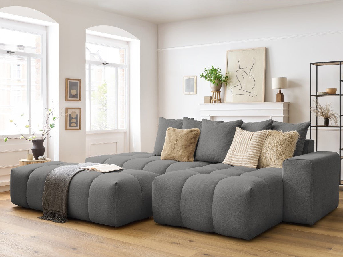 Canapé d'angle fixe MONT-BLANC tissu avec pouf Angle droit
