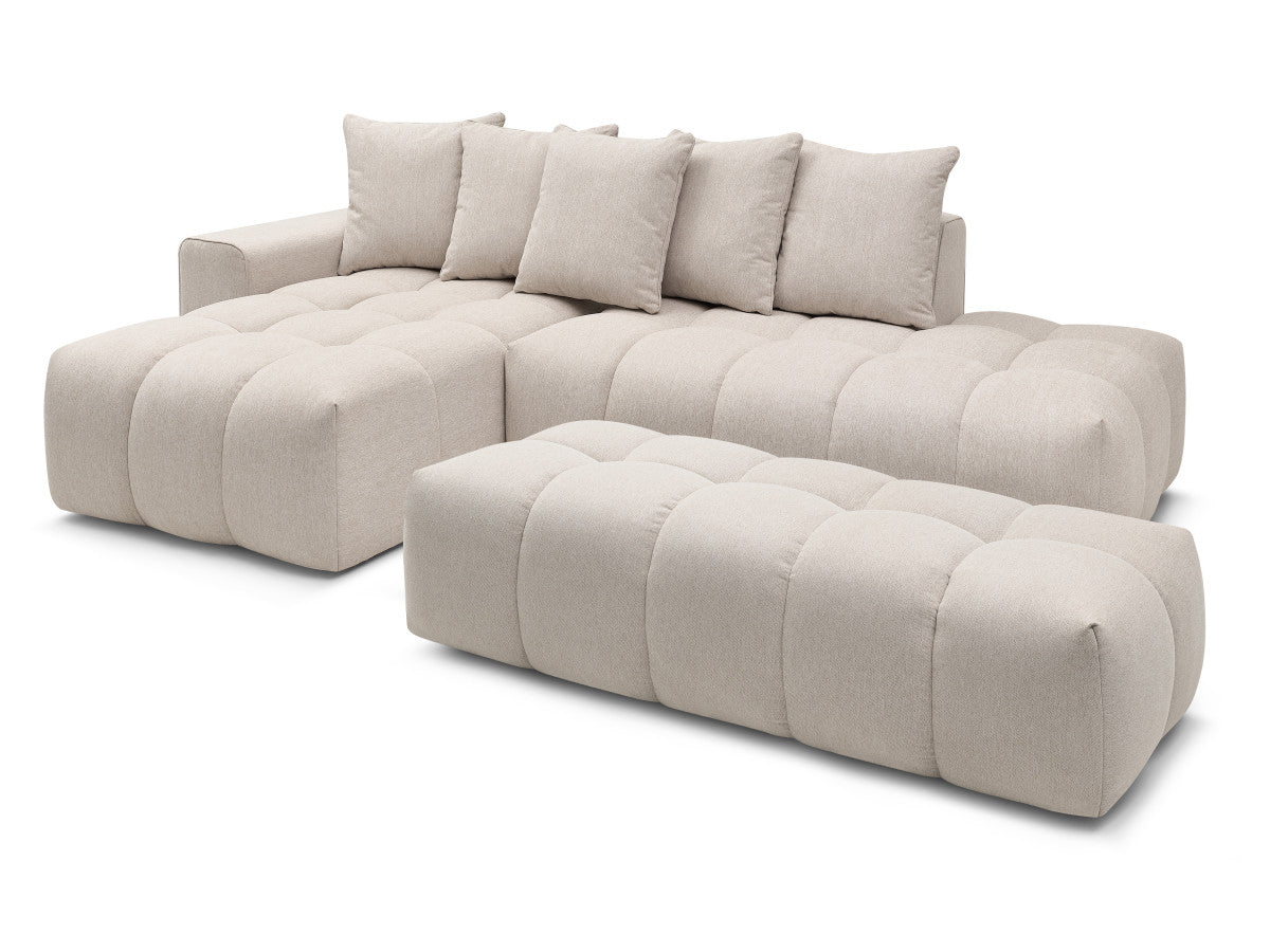 Canapé d'angle fixe MONT-BLANC tissu avec pouf Angle gauche