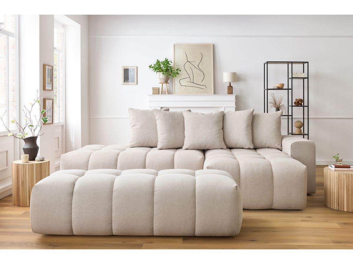 Canapé d'angle fixe MONT-BLANC tissu avec pouf Angle droit