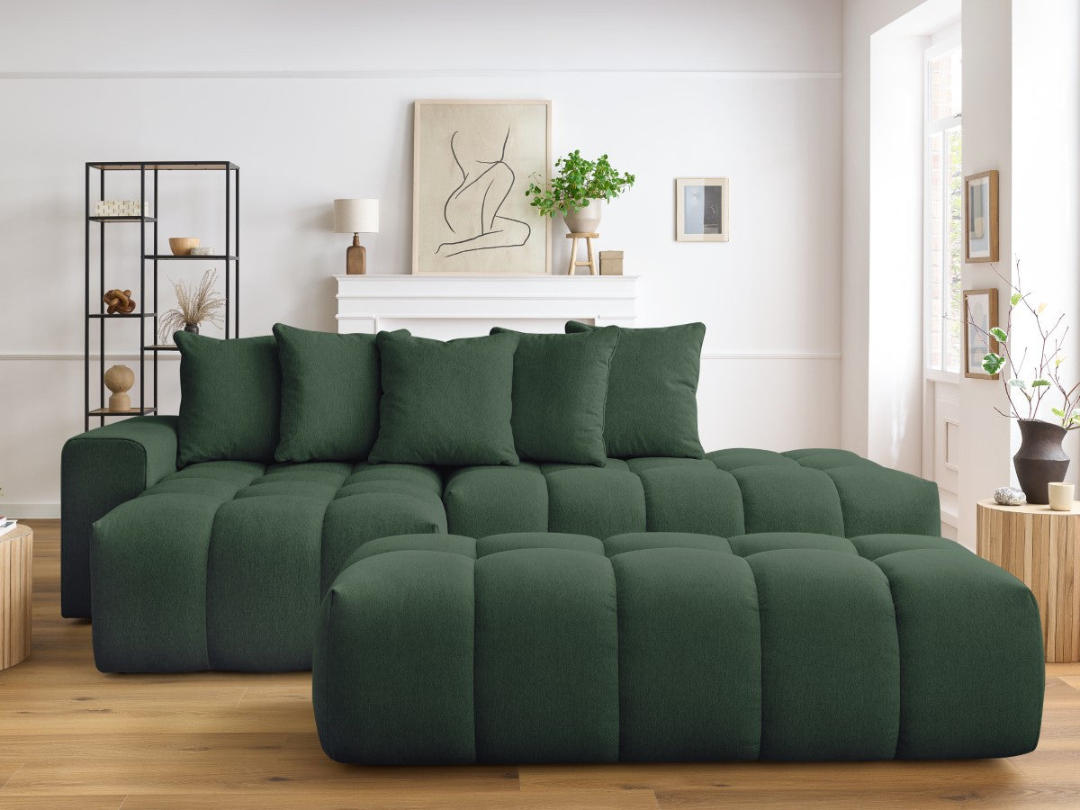 Canapé d'angle fixe MONT-BLANC tissu avec pouf Angle gauche