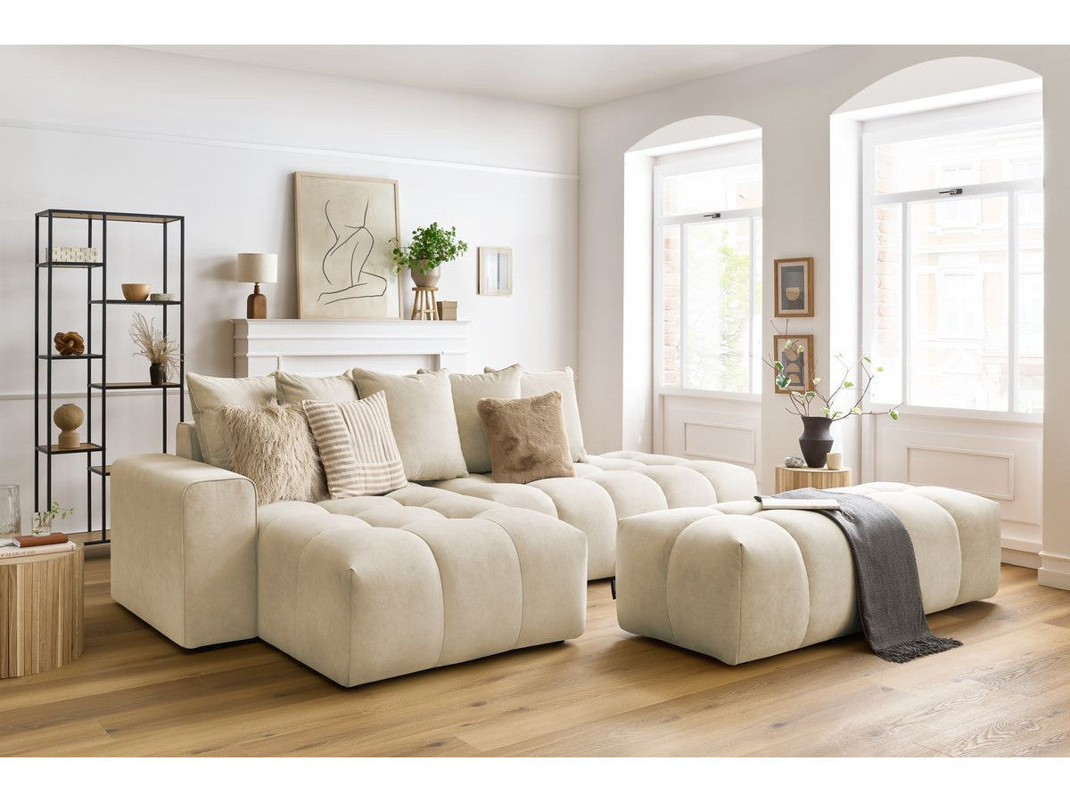 Canapé d'angle fixe MONT-BLANC velours avec pouf Angle gauche