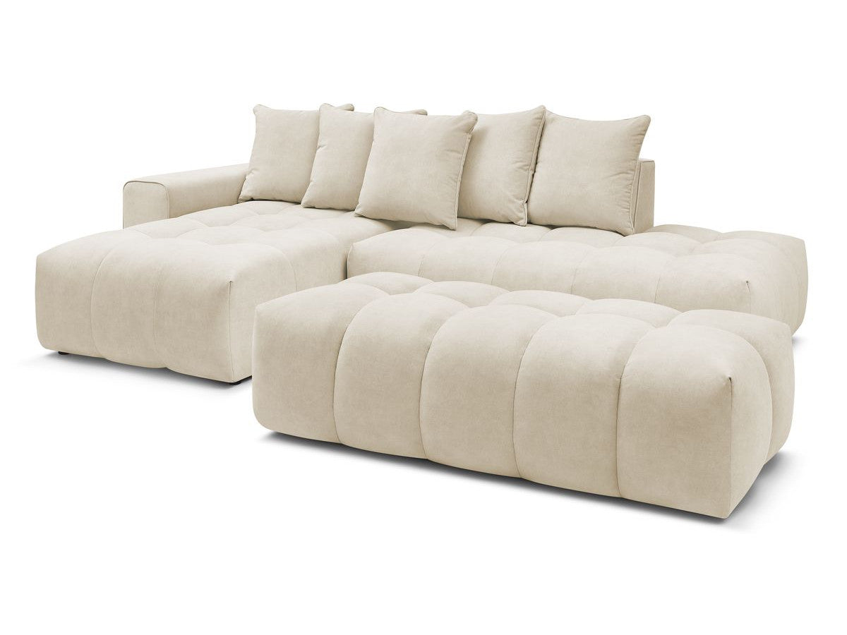 Canapé d'angle fixe MONT-BLANC velours avec pouf Angle gauche