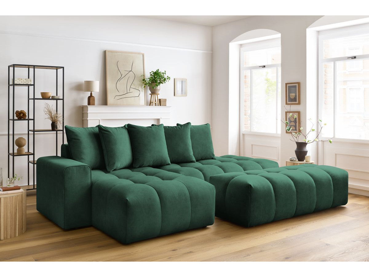 Canapé d'angle fixe MONT-BLANC velours avec pouf Angle gauche