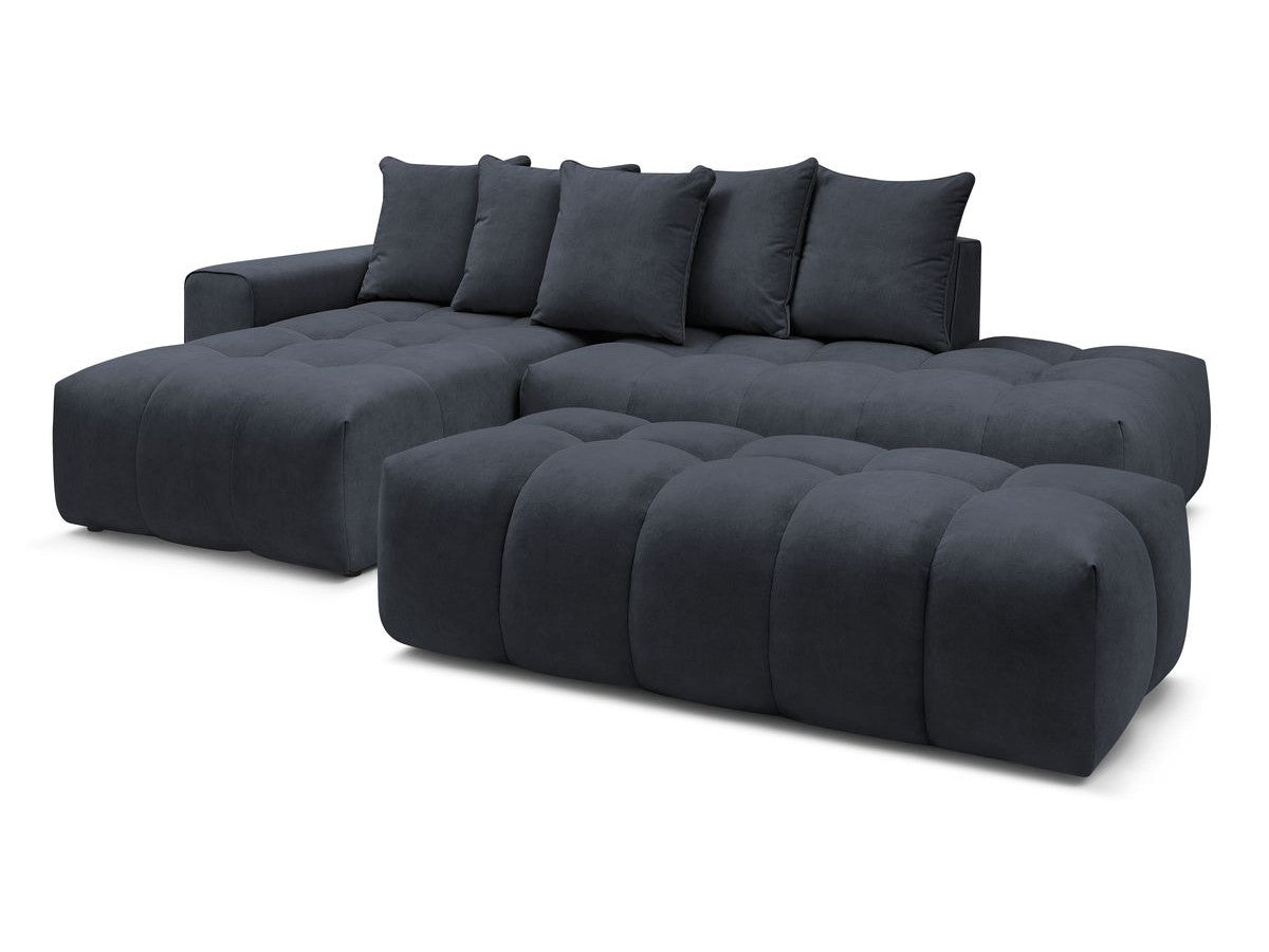 Canapé d'angle fixe MONT-BLANC velours avec pouf Angle gauche