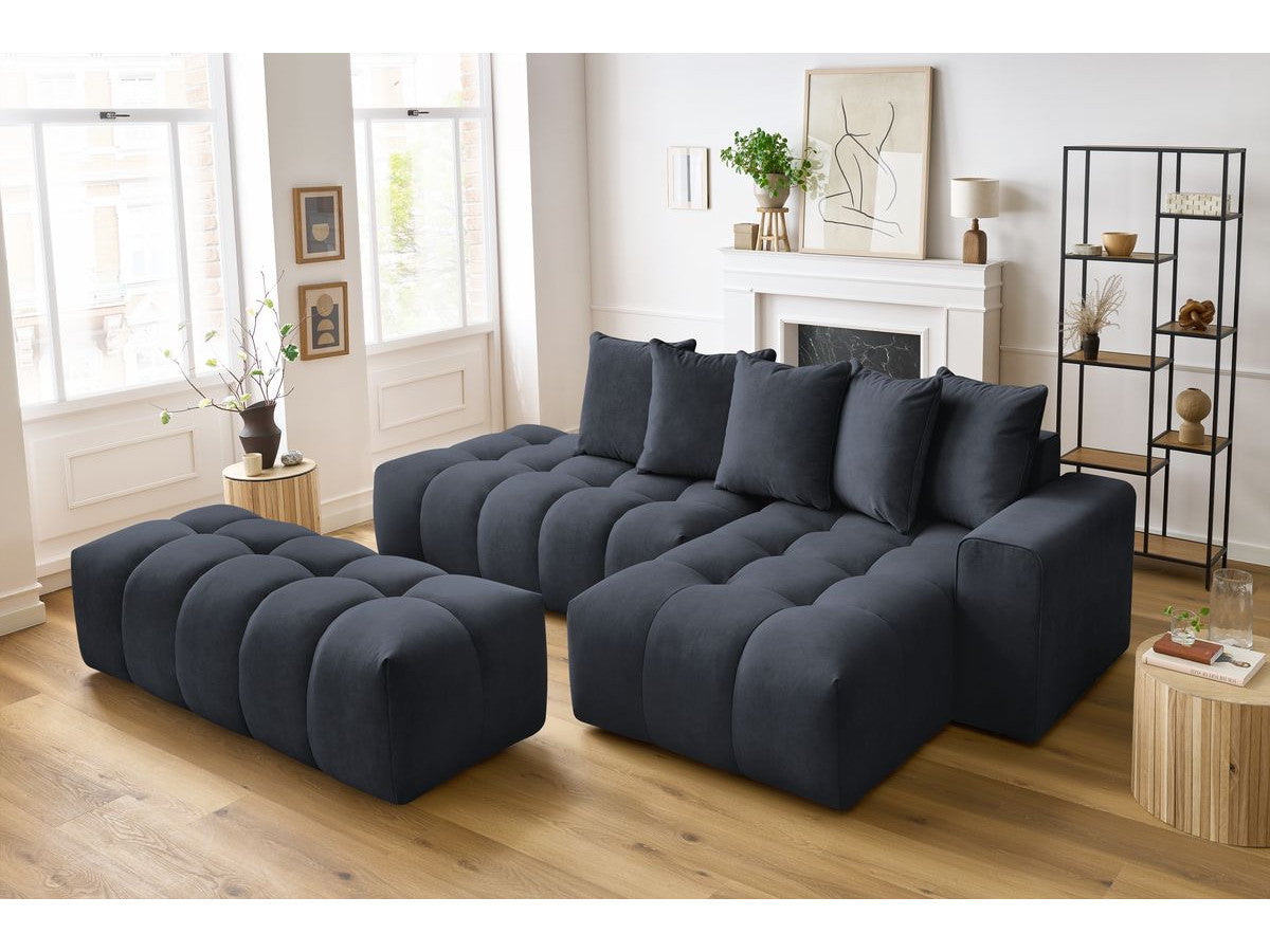 Canapé d'angle fixe MONT-BLANC velours avec pouf Angle droit