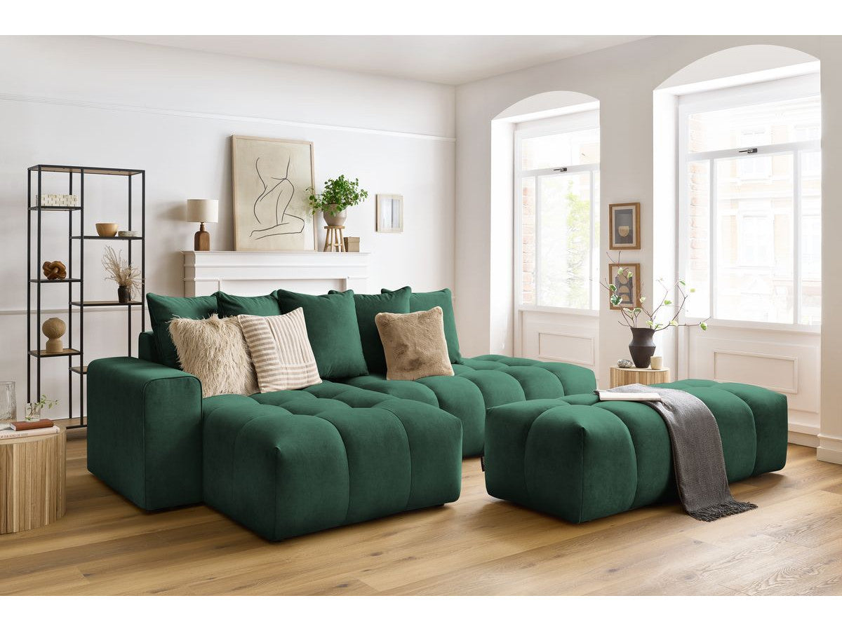 Canapé d'angle fixe MONT-BLANC velours avec pouf Angle gauche