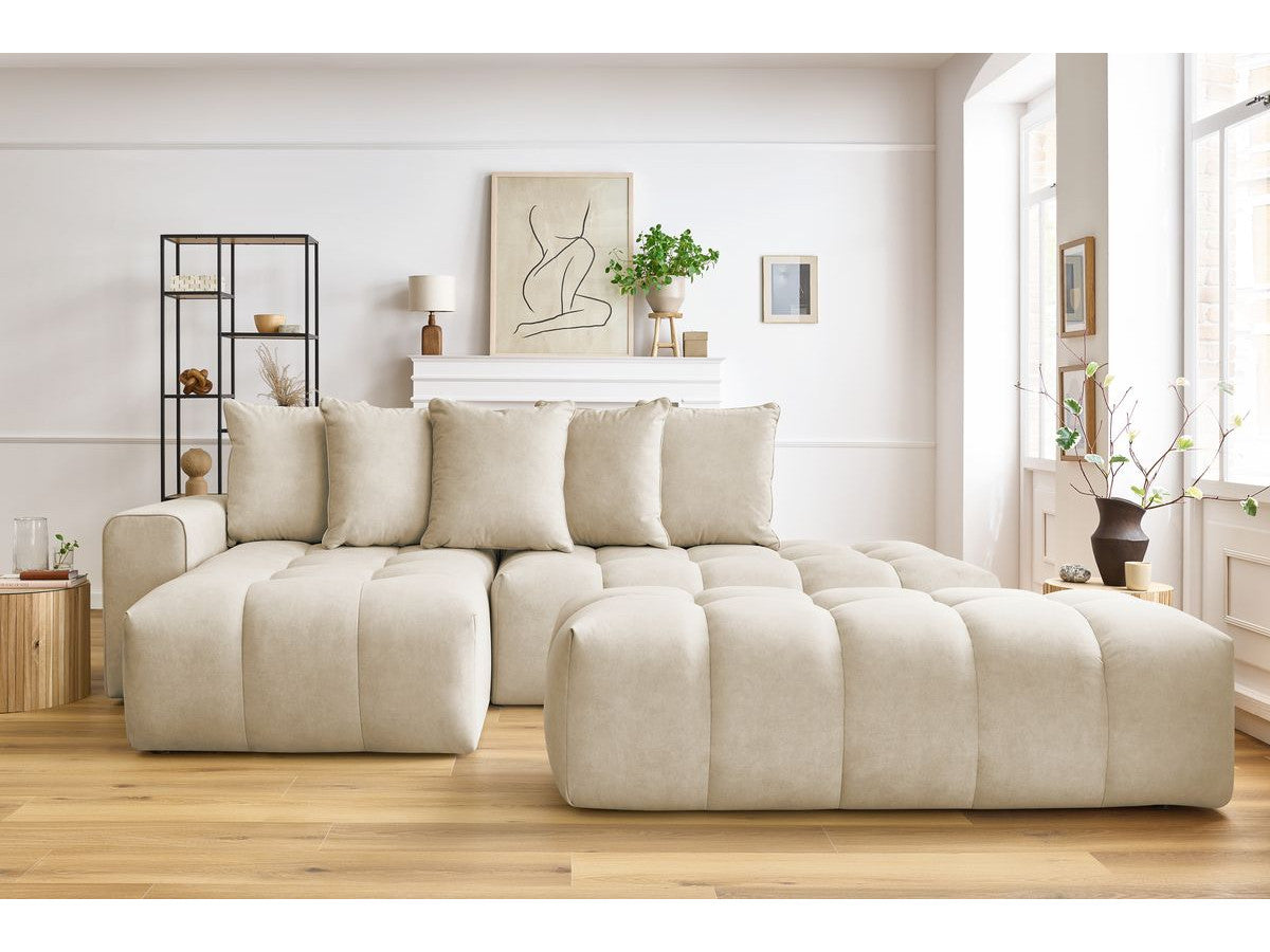 Canapé d'angle fixe MONT-BLANC velours avec pouf Angle gauche