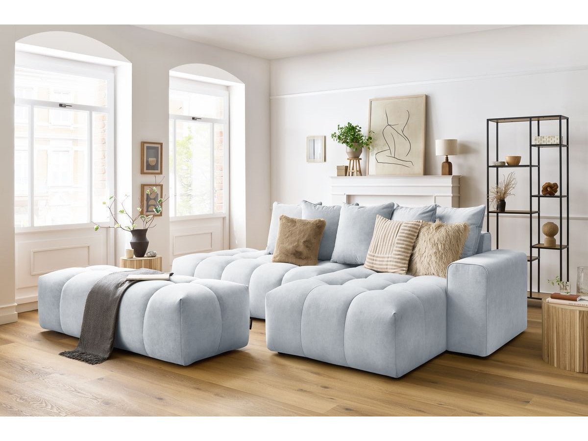 Canapé d'angle fixe MONT-BLANC velours avec pouf Angle droit