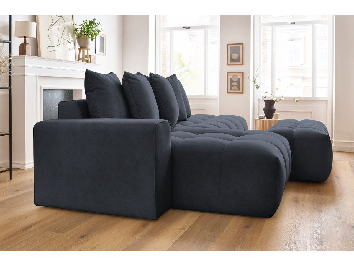 Canapé d'angle fixe MONT-BLANC velours avec pouf Angle gauche