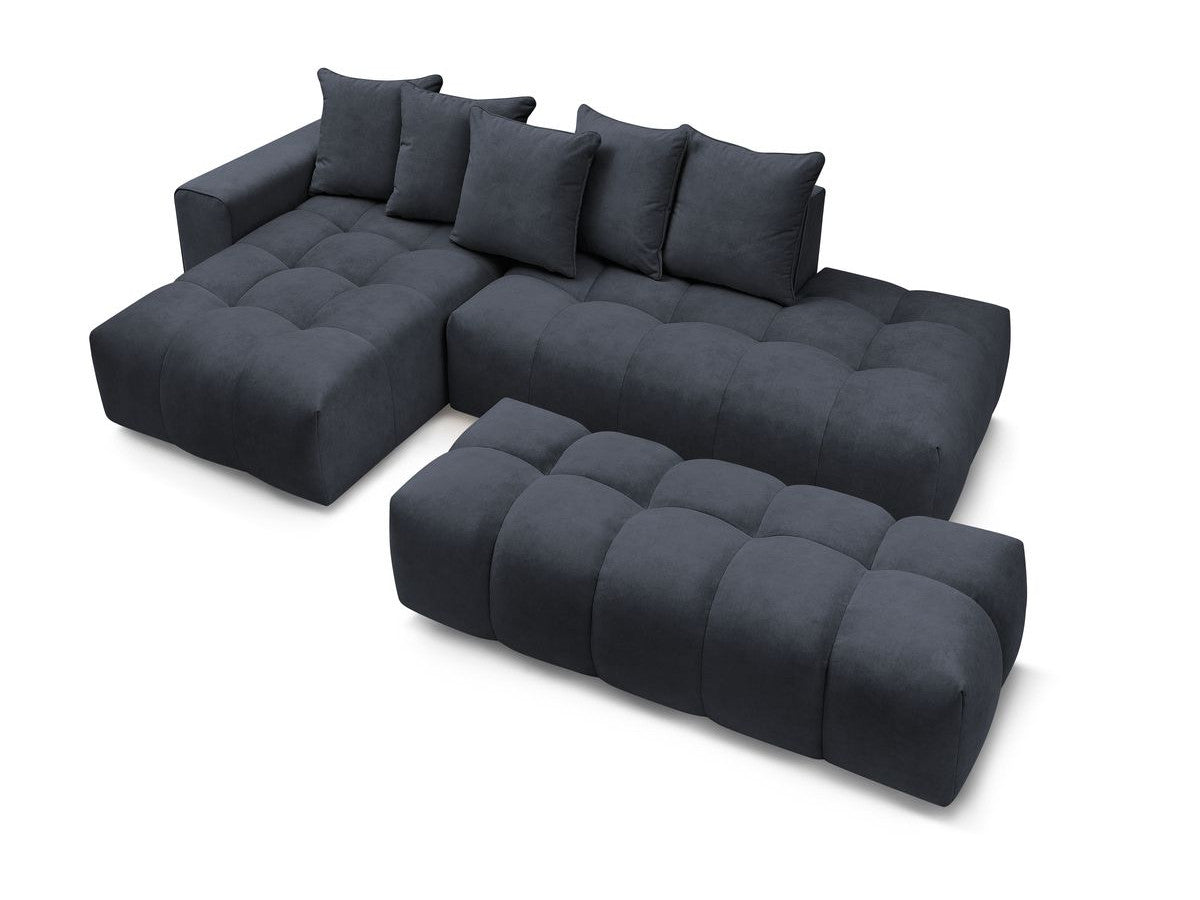 Canapé d'angle fixe MONT-BLANC velours avec pouf Angle gauche