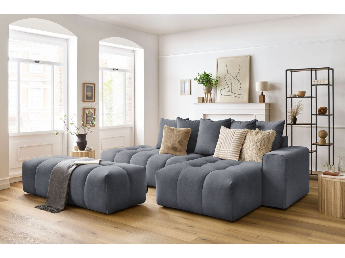 Canapé d'angle fixe MONT-BLANC velours avec pouf Angle droit